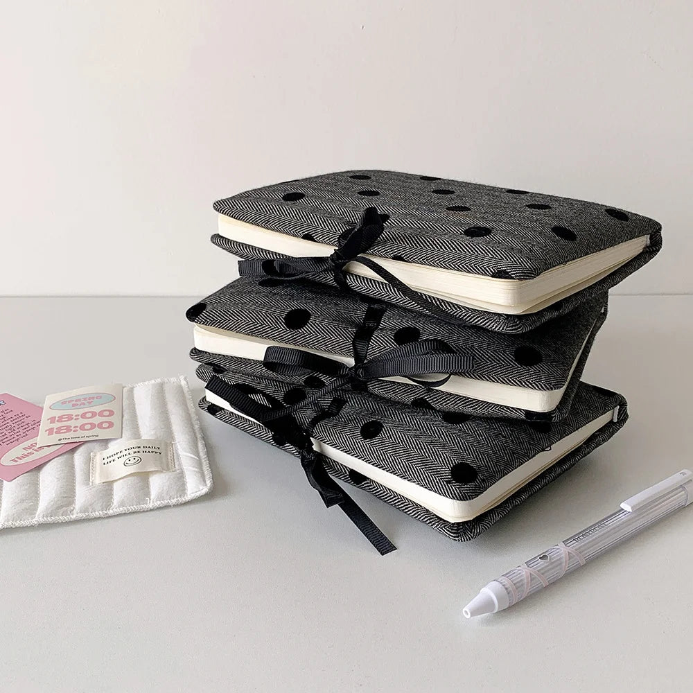 Ins Style Soft Cover Notebook Black Polka Dot Soft Foam Notebook Minimalist Handbook Journal Book Lanyard Notebook