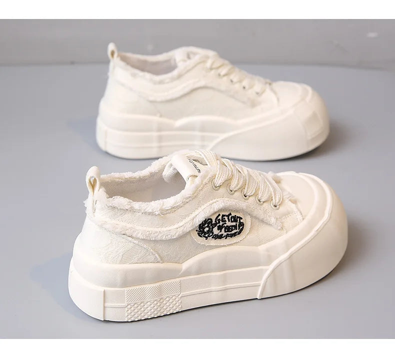 Womens Platform Sneakers White Tennis Shoes Woman Casual Low Top Fashion Chunky Canvas Sneakers 2025 New Spring Summer Trainers