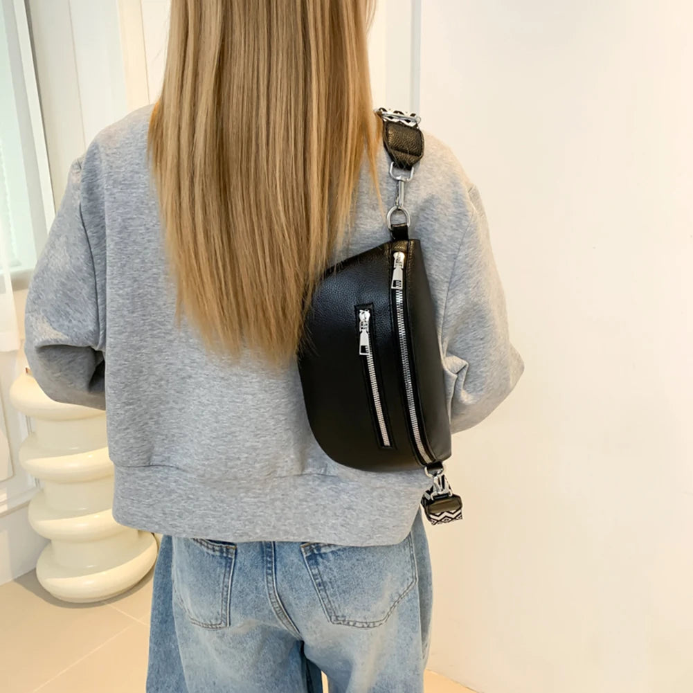 Women Stylish Crossbody Bag with Wide Strap Simple Shoulder Bag Multi-pocket Fashion Sling Bag Travel Outdoor Bag