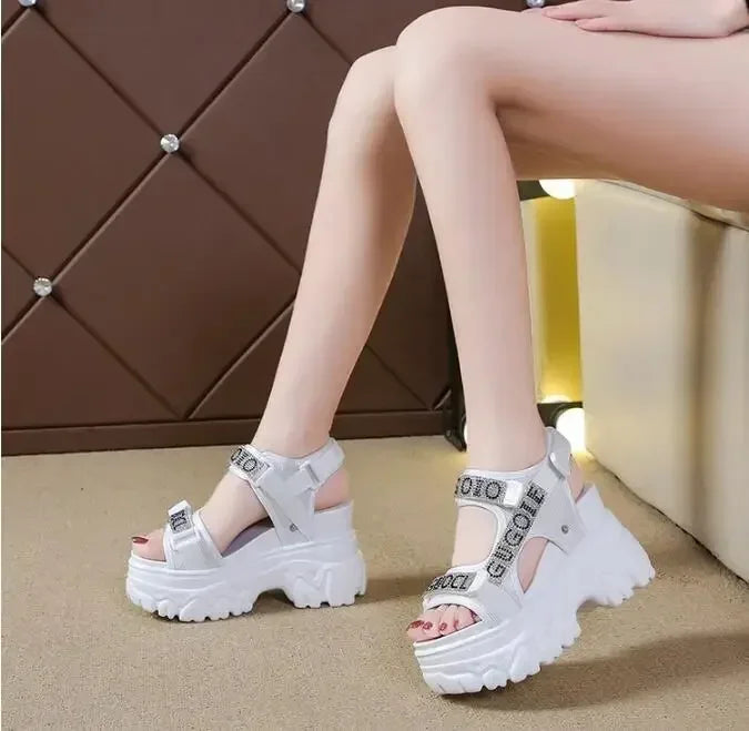 Elegant Female Shoes 2025 Summer Luxury Women Sandals Thick Sole Cake Shoes With Elevated Slope Heels Roman Shoes Woman Sneakers
