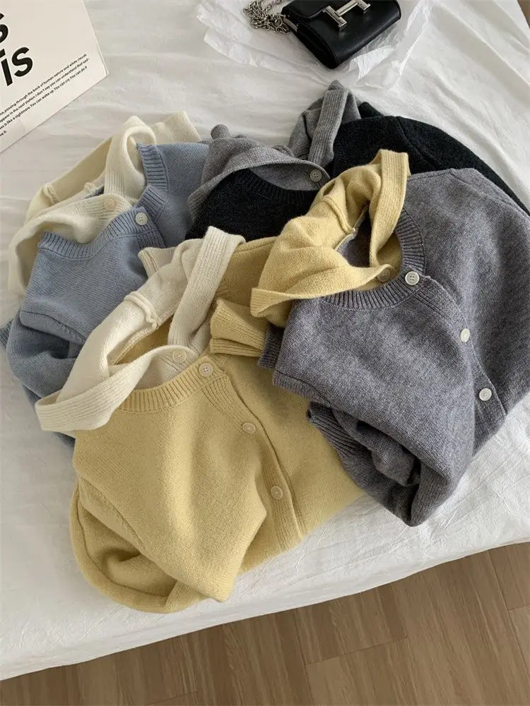 Cardigan tricotat cu glugă, stil coreean, Pateekate - Mărime M, Material poliester/vâscoză/spandex, Croială lejeră