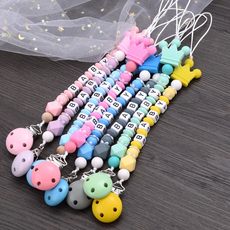 Baby Personalized Name Pacifier Clips Silicone Pacifier Chains Handmade Toddler Teether Teething Chain Nipple Clip Chew Toys