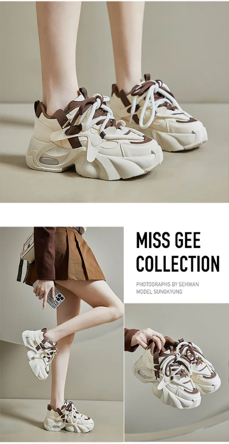 Shijunyi Dicke Sneaker Atmungsaktiv - Plateau 3cm Schnürung