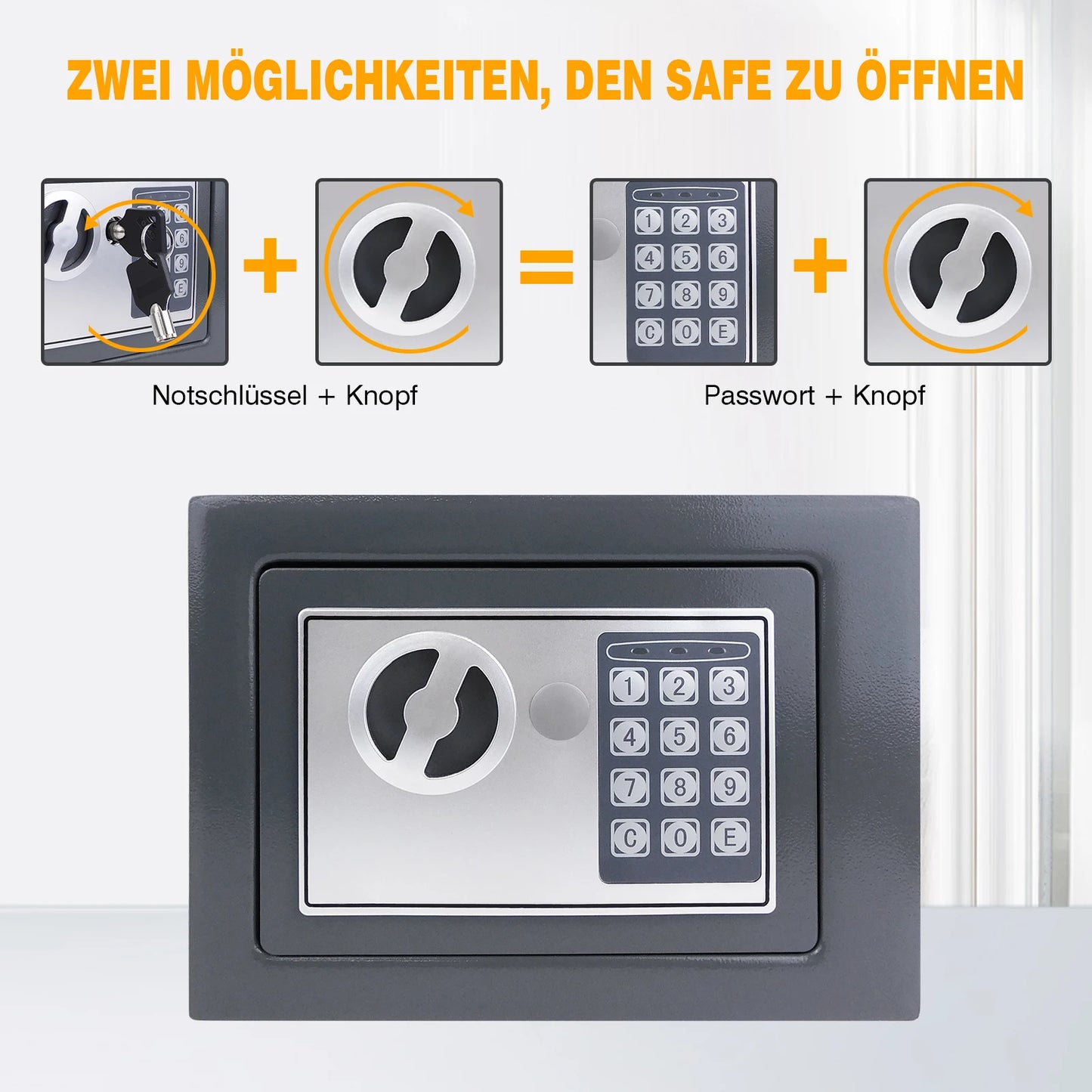 DayPlus 4.6L/8.5L/16L Safe Furniture Safe Double Bit Lock Iron Steel Safe with Lock and 2 Keys for Business Cash/Money/Jewellery