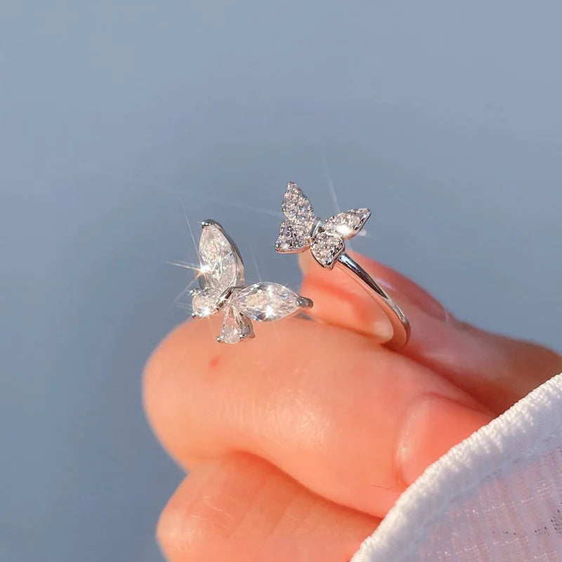925 Silber Schmetterling Ring Offen - Zirkon 4 g Sterling