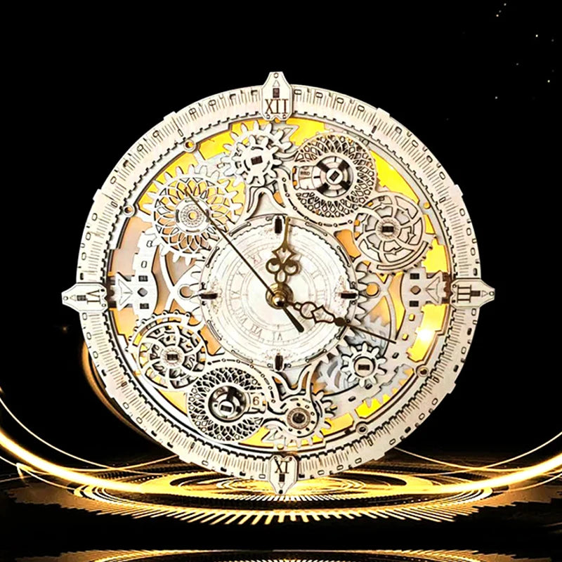 Kit ceas DIY 2025: NOU Model de construcție din lemn - Puzzle-uri 3D cu lumini, colecție de cadouri de ziua de naștere pentru prieteni