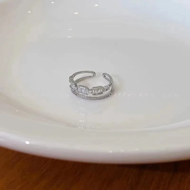 CHUHAN Geometrisch Zirkonia Ring - 925 2,5g Verstellbar