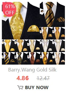 Fashion Silk Men Tie Set Gold Yellow Orange Solid Paisley Striped Plaid Floral Necktie Pocket Square Cufflinks Wedding Business
