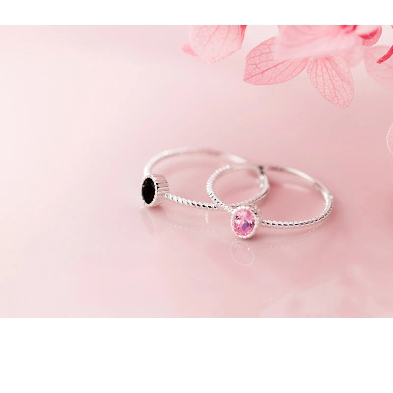 Fashion 925 Sterling Silver Black Zircon Oval Round Ring For Charming Women Minimalist Fine Jewelry Cute Accessories