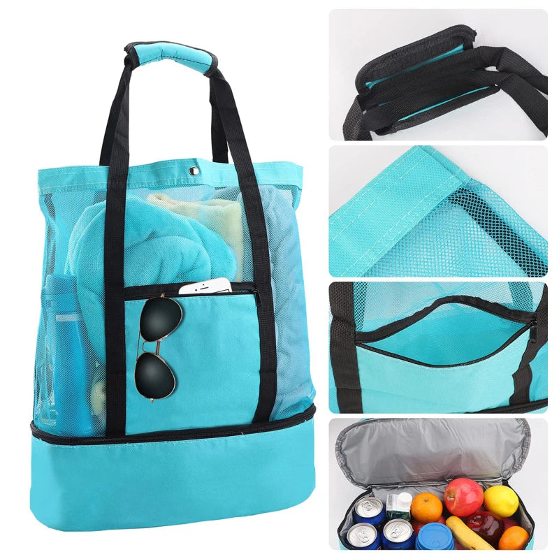 Heat Preservation Picnic Beach Bag Women Mesh Transparent Double-layer Swim Storage High Capacity Shopping Waterproof Bags Tote