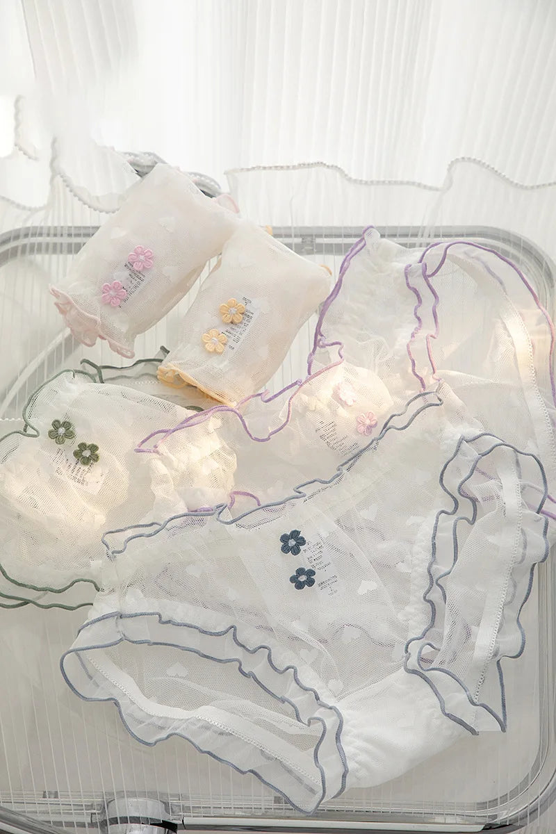 L-XL Women's Underwear Panty elegant Lace Panties Girls' Flower Comfort Briefs Middle Waist Seamless Underpants Female Lingerie