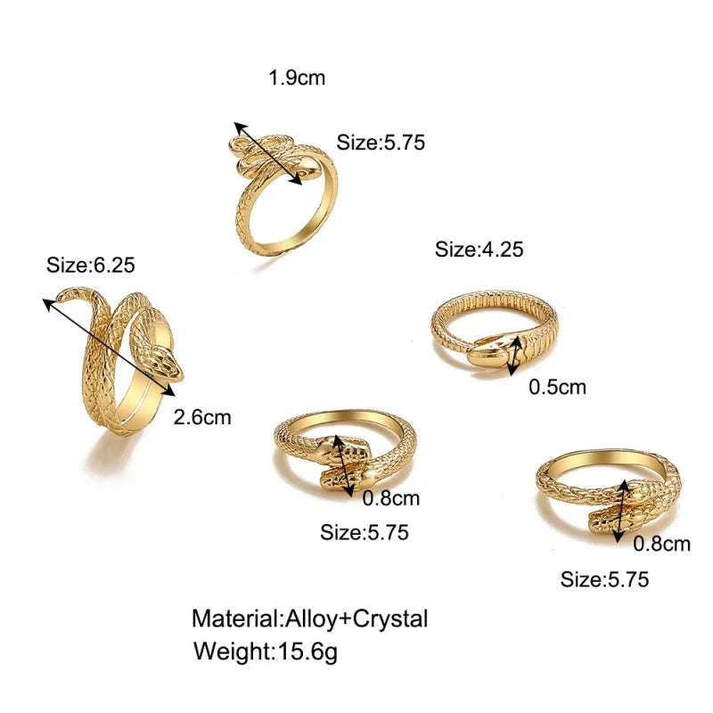 Zhejiang Schlange Ring Set Boho - 9 Stück Gold Offen