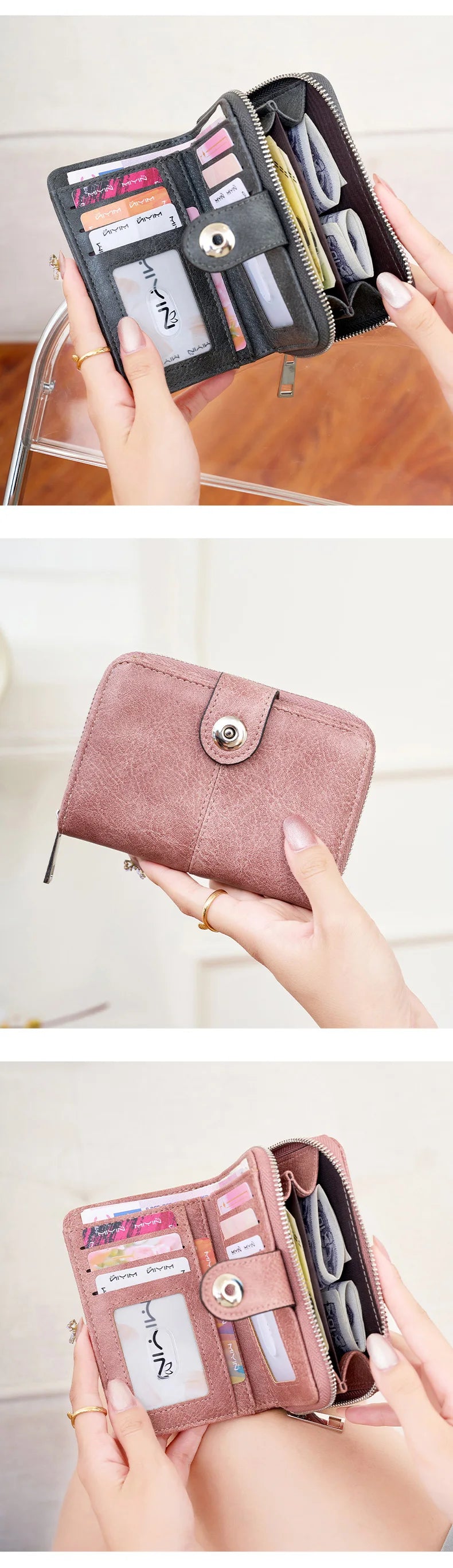 Neue Frauen Geldbörse Retro Dreifach RFID Schutz Kurz Stylish Design Große Kapazität Reißverschluss Schnalle