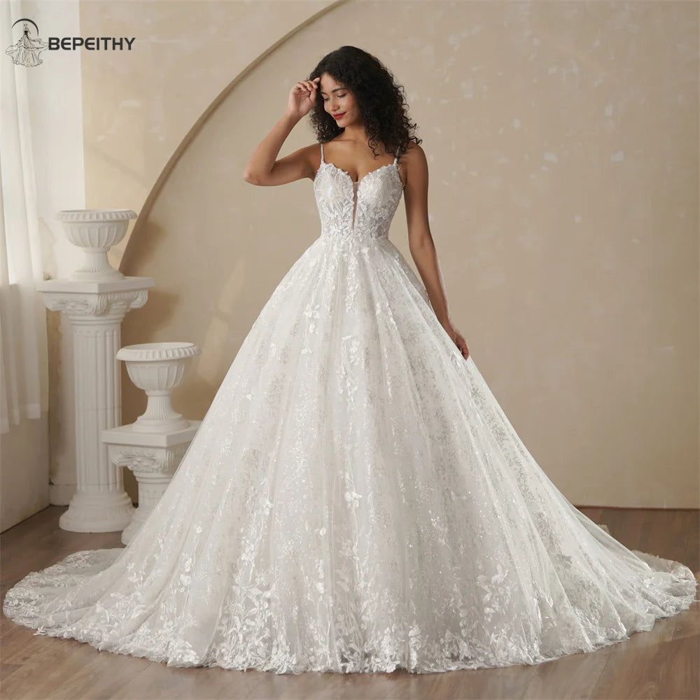BEPEITHY Customisierte Glitter-Prinzessin-Elefanten-Wedding-Dresses-Für-Frauen-Sleeveless-Shinny-Lace-V-Neck-Bride-Ball-Bridal-Gown-2025