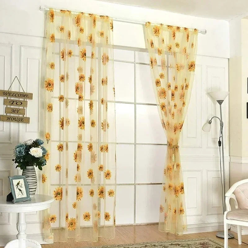 Zhejiang WPP2382 Sonnenblumen Tüllvorhang - 100x200 Leinen