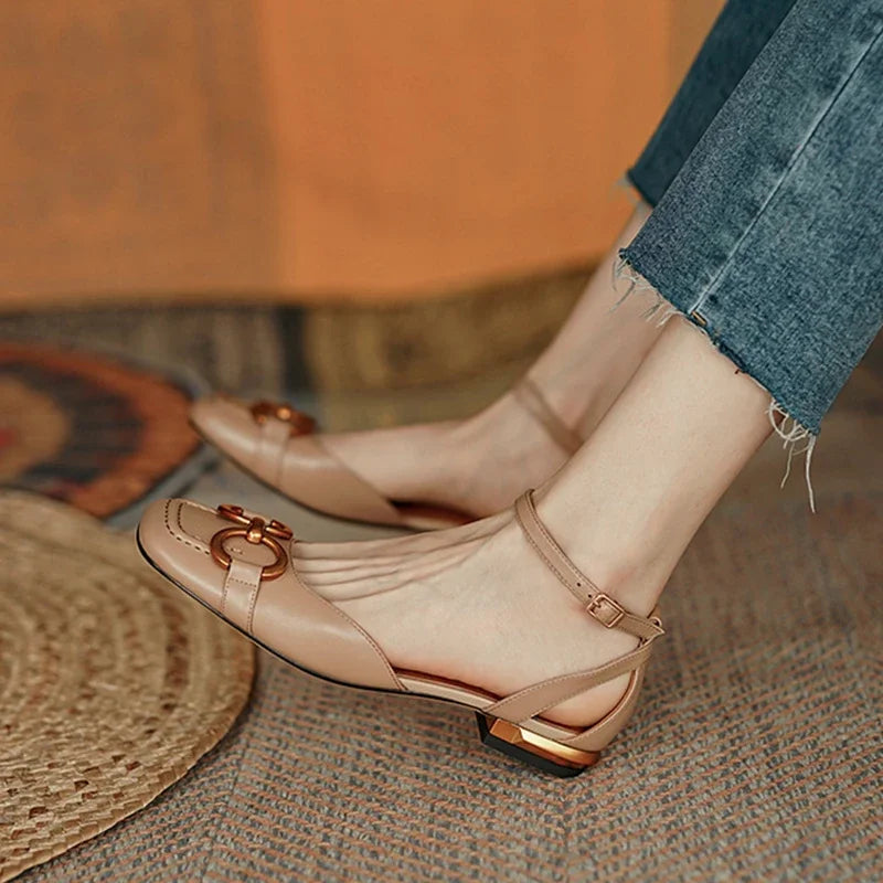Women's Sandals 2023 Elegant Office Ladies Shoes and Sandals Women Casual Shoes Square Heel Sandals Slip On Woman Flats