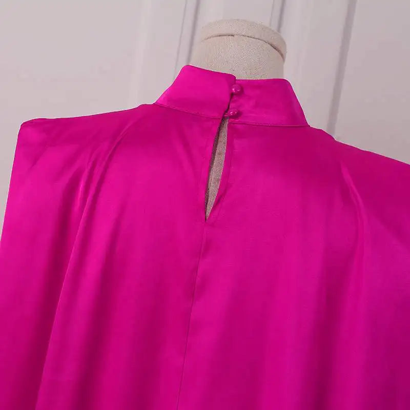 Elegant Evening Dress 2024 VONDA Women Pleated Stand Collar  Long Sleeve Satin Party Sundress Casual Solid Loose Robe Vestidos