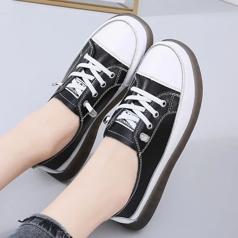 Ladies Sneakers 2024 Spring Genuine Leather Casual Walking Shoes Women Fashion Summer Flats Youth Girl Student Jogging Trainers