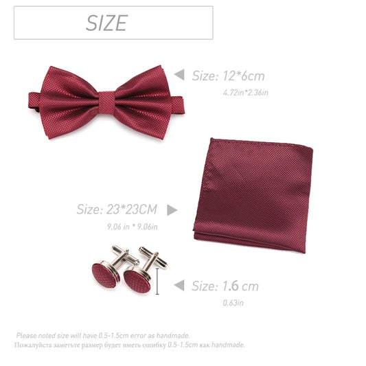 Men Bowtie Set 3pcs Plaids Classic Fashion Wedding Party Formal Cufflinks Bow Tie Handkerchief Cuff Links Lots Three Piece Set