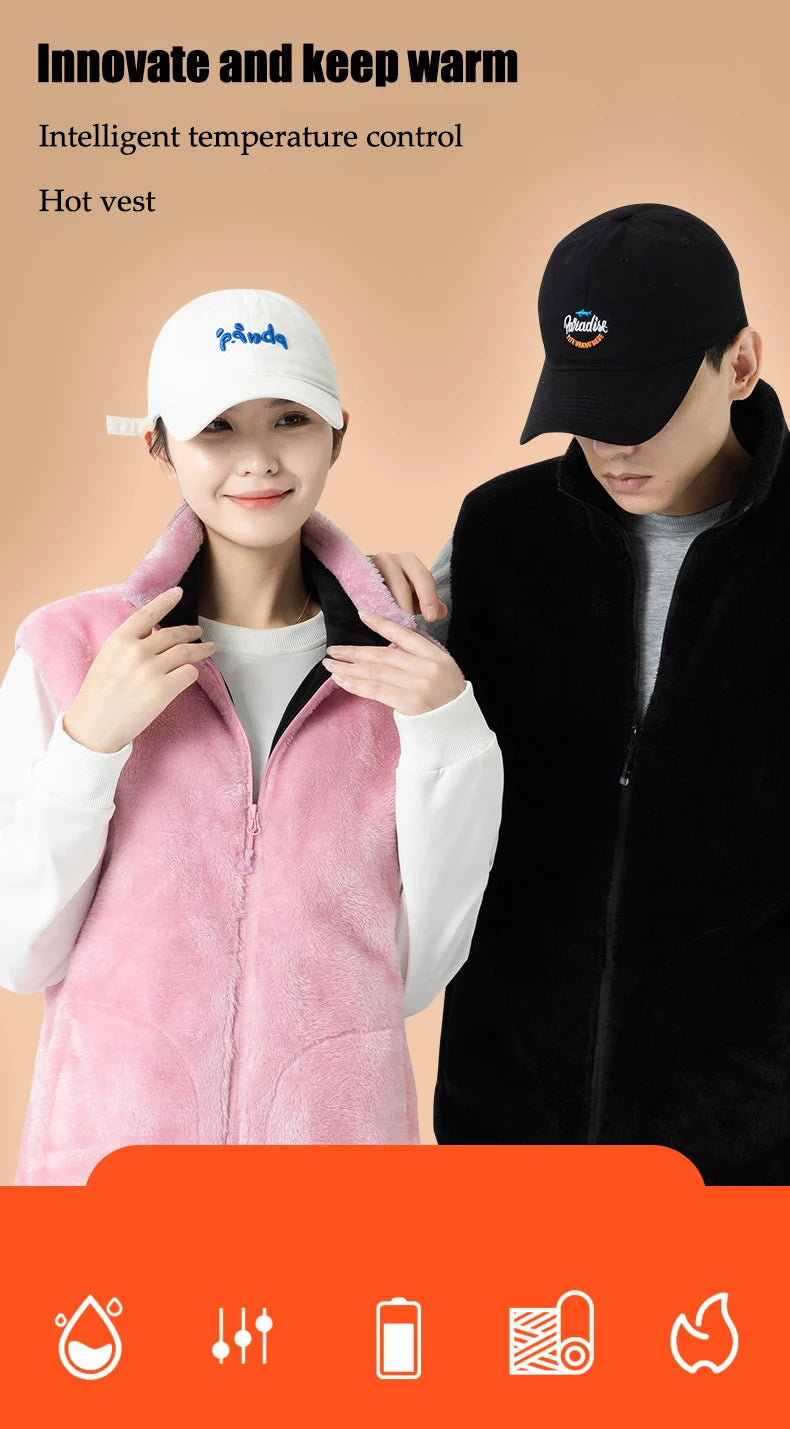 Ippolich 9-Zonen Smart-Heizjacke - Korallenfleece USB M-XL