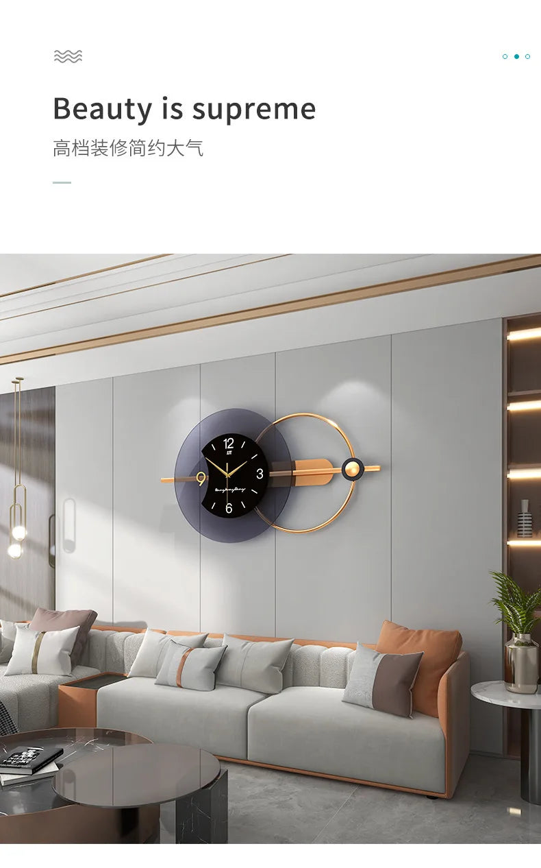 Large Wall Clock Modern Design Feather Luxury Light Silent Metal Wall Watch Home Decor Living Room Dining Room Clocks