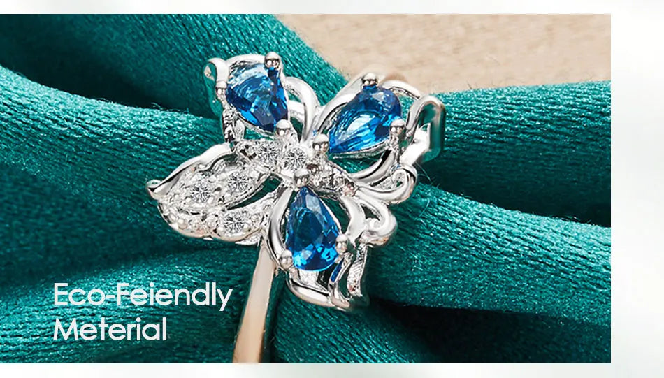 DOTEFFIL 925 Sterling Silver Blue AAA Zircon Fluture Inel Pentru Femei Moda Nuntă Logodnă Petrecere Cadou Charm Bijuterii