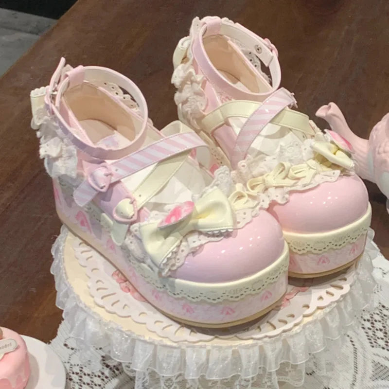 Lolita-Schuhe 2025: Thick-Sole Platform Cross-Strap - Princess Party Collection