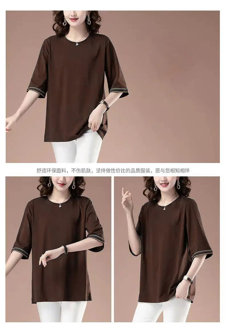Short-sleeved T-shirt for women spring and summer new loose mid-sleeved sweatshirt mid-length top