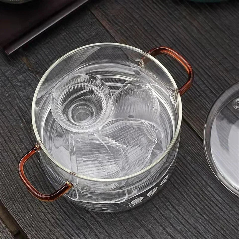 Transparent Soup Pot Heat Resistant Microwave Fire Heating Dual Handles Nonstick Glass Saucepan With Cover Kitchen Cooking Tools