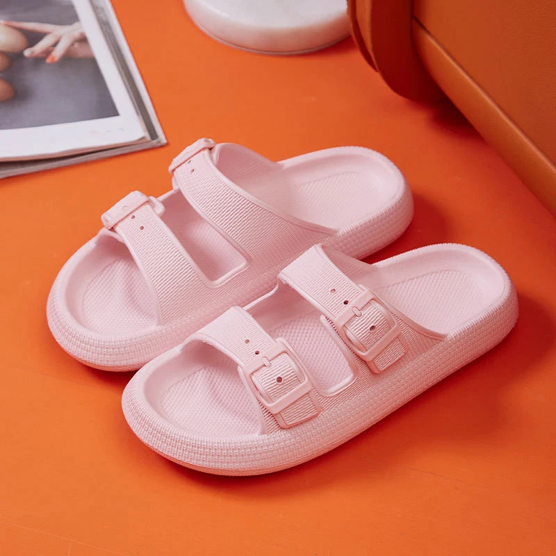 Mode Schnalle Dick Plattform Hausschuhe Frauen Heim Weich Sohle EVA Cloud Slides Sandalen Frau 2025 Sommer Rutschfest Strand Flip Flops