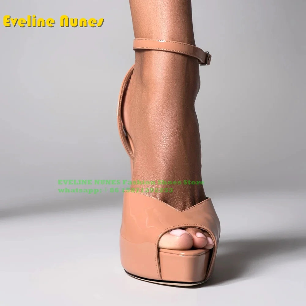 Peep Toe Platform Buckle Strap Red Sandals Pointed Toe Thin Heel Slingback elegant Women Runway Show Shoes Spicy Girl Party Trend