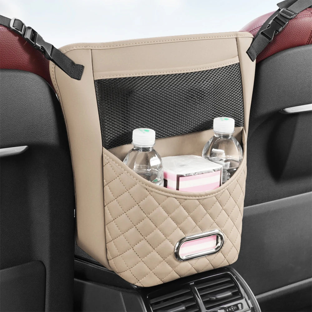 Geantă de depozitare pentru scaun auto, pentru geantă de mână, țesuturi, băuturi, cotiera auto, cutie agățată de buzunar, organizator din piele PU, kit accesorii pentru scaun auto