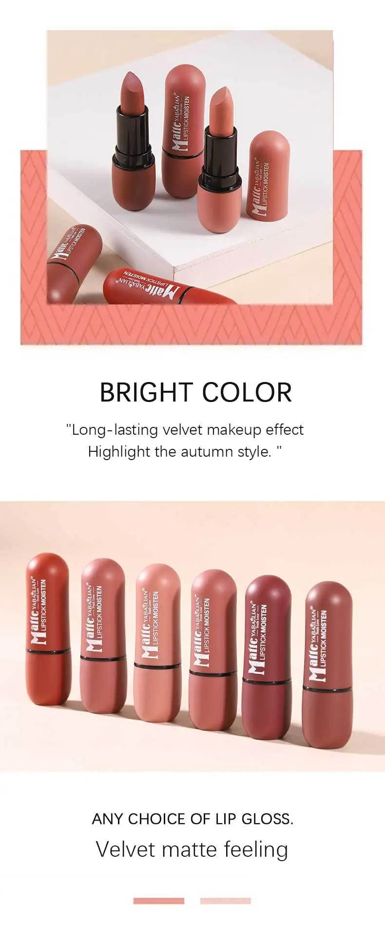 Lippenstift 2025: 6 Colors elegant Matte Lipstick Waterproof Long Lasting - Color Rendering Non-stick Velvet Lips Liner Pencil Woman Makeup Cosmetics Collection