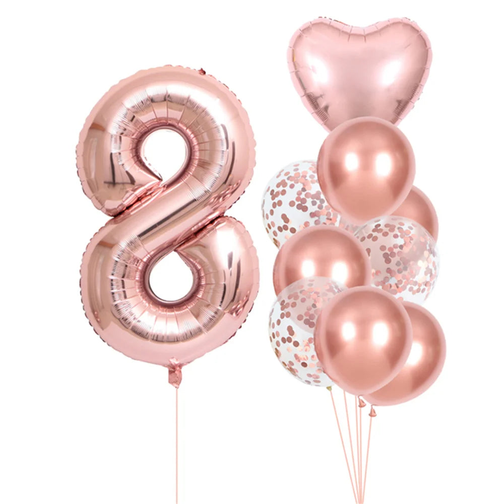 GIHOO 21118 Zahlenballons Roségold - 10 Stück 40 cm Latex