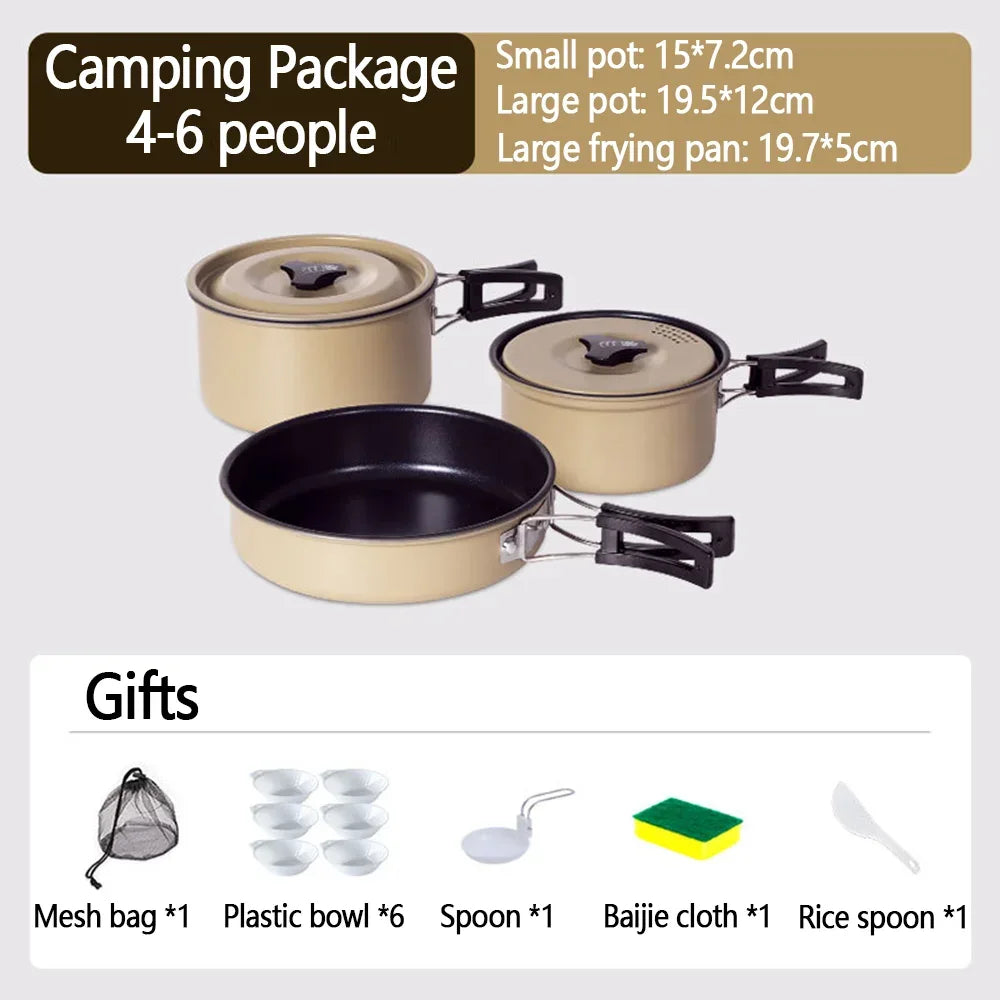 Outdoor Camping Cooker Set Outdoor cookware camping cookware Wild water kettle Cooking Cooker Portable set pot picnic equipment - Golden Bridge Store
