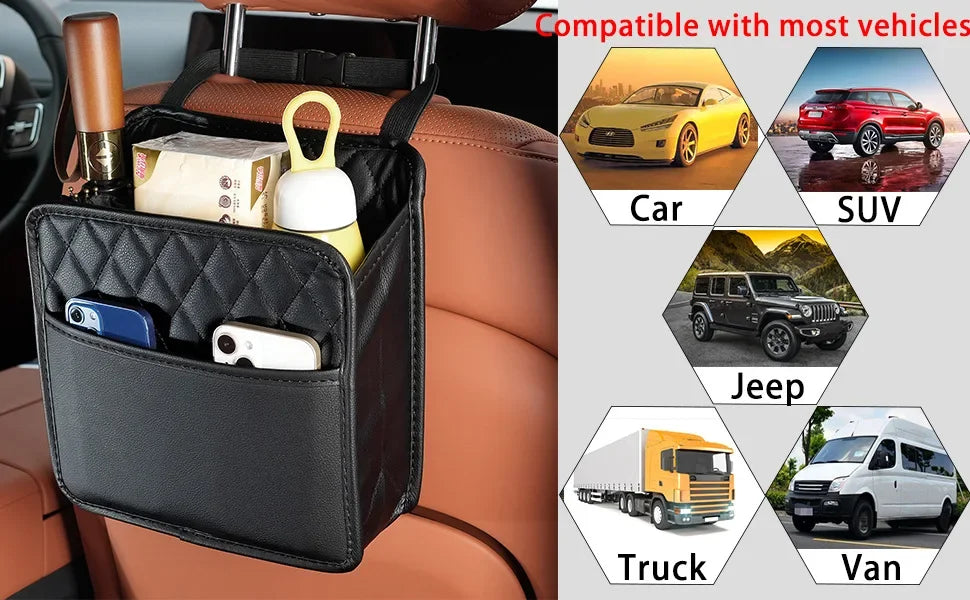 Multifunktionale Auto Sitzrücken Aufbewahrungstasche - Leder Speichertasche Mülltasche - Aufbewahrung Mülleimer für die meisten Modelle