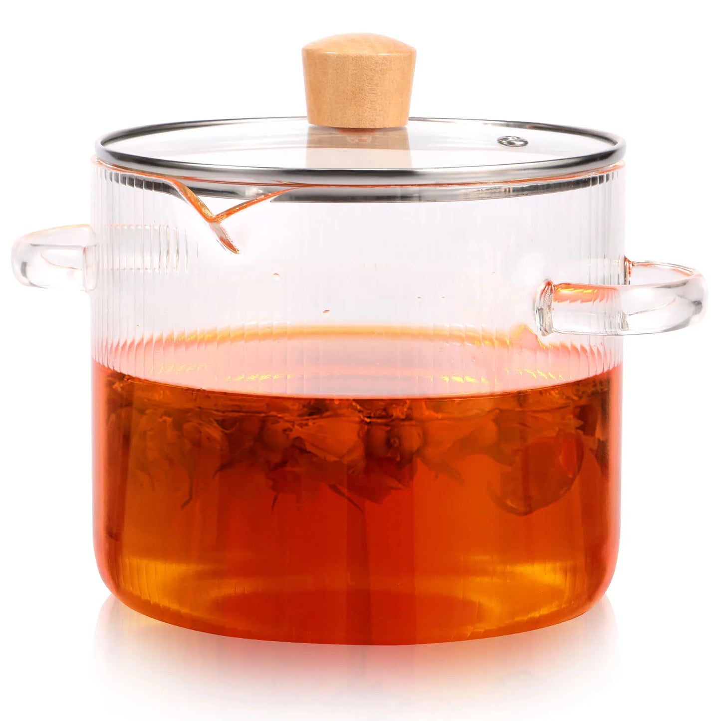 Glass Cooking Pot Transparent BorosilicateGlass Simmer Pot w/ Lid and Spout Heat Resistant Cooking Stovetop Pot Kitchen Soup Pot