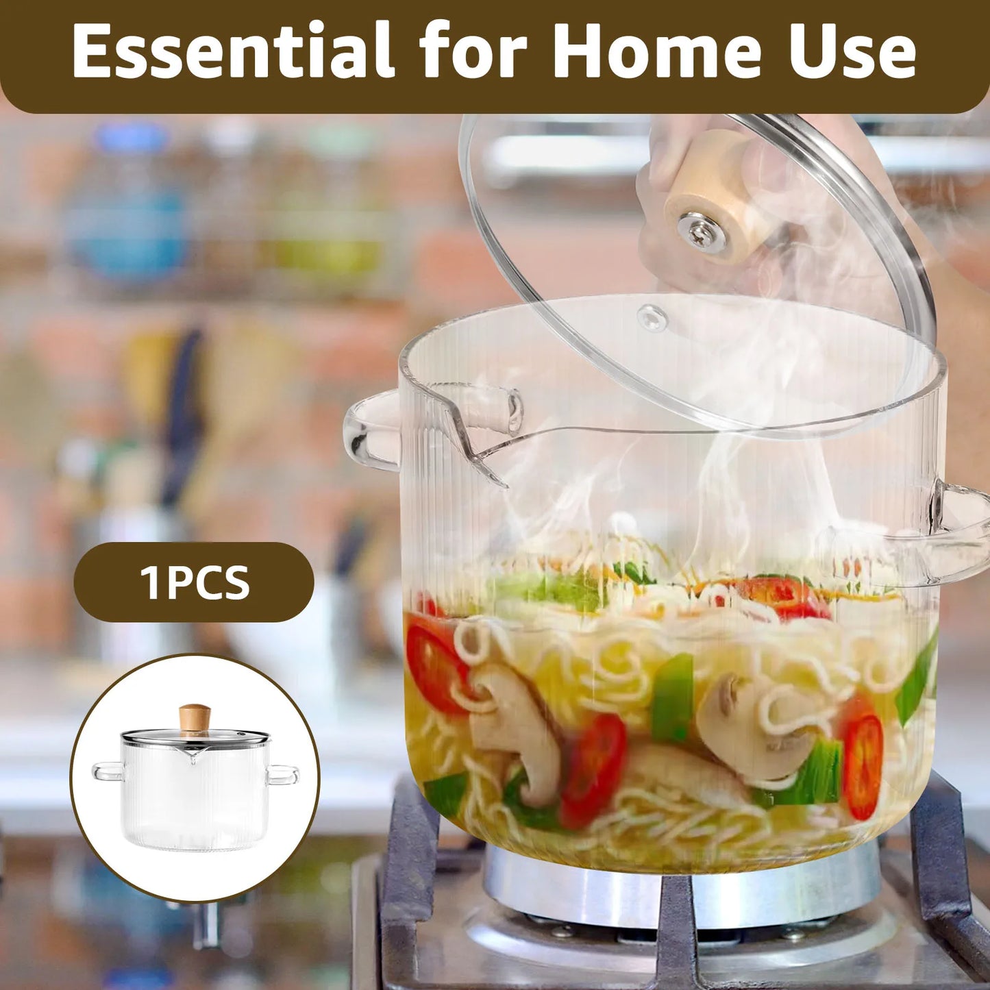 Glass Cooking Pot Transparent BorosilicateGlass Simmer Pot w/ Lid and Spout Heat Resistant Cooking Stovetop Pot Kitchen Soup Pot