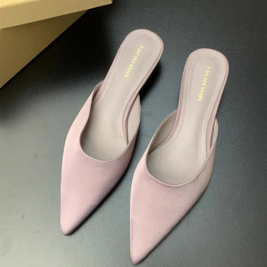 Women's Elegant Mules Woman Casual Slippers 2025 Ladies Low Heels Fashion Female Pointed Toe Shoes Women Candy Colors Footwear - Golden Bridge Store