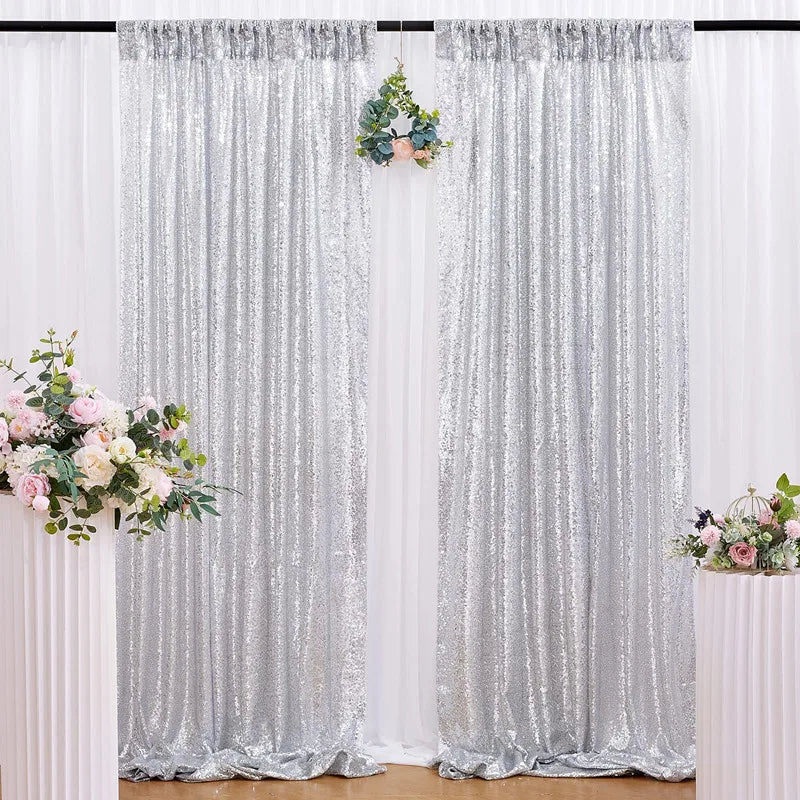 Sequin Backdrop Curtains - 2 Panels 2x8FT,Gold/Silver Backdrop Party Wedding Baby Shower Curtain Sparkle Photography Background