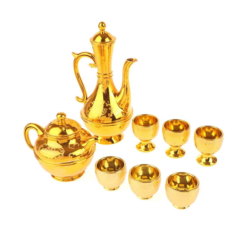 Wine Kettle Coffee Pot Set Vintage Wine Glasses Jug Exquisite Tea Pot Golden Teapot Household Classic Temple Offering Cup