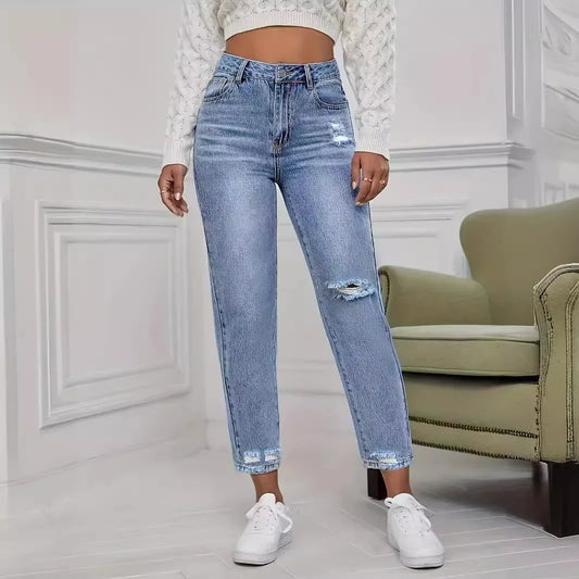 Damen Jeans 2025 - Japan South Korea Casual Washed Ripped Spring Summer Fashion Straight - Golden Bridge Store