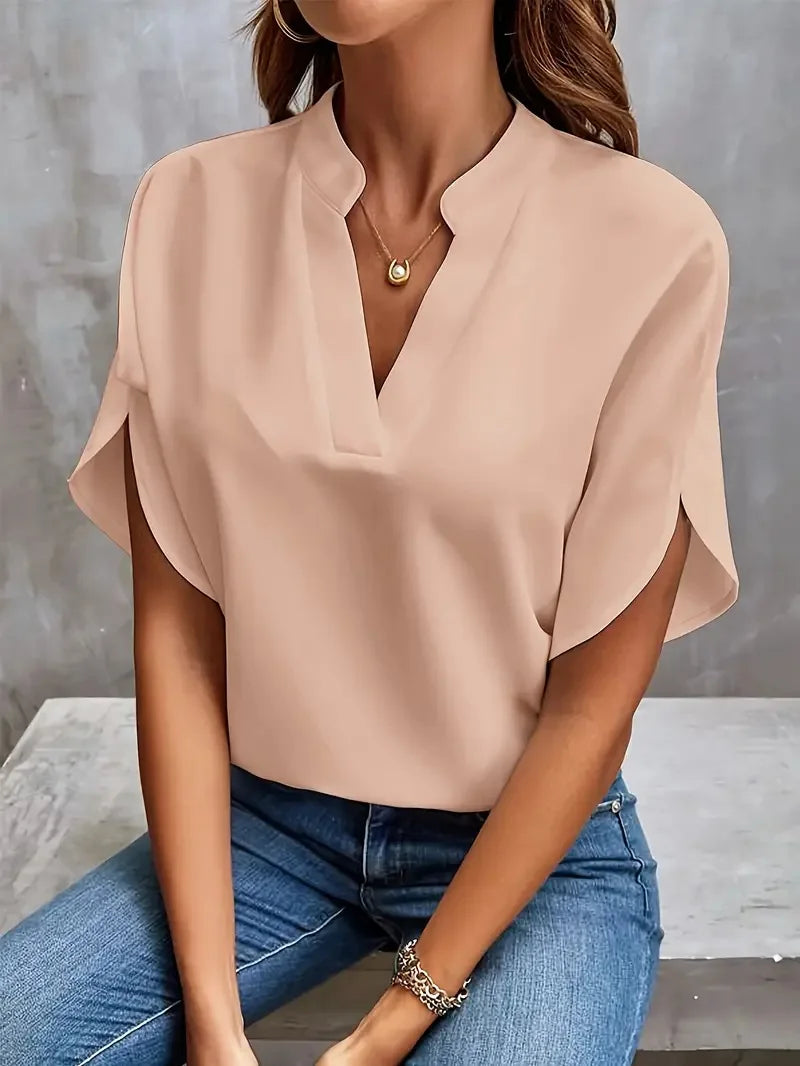 Summer Tops For Women Blouse 2024 Fashion Short Sleeve Solid V Neck Loose Shirts And Blouses Elegant Laies White Tops