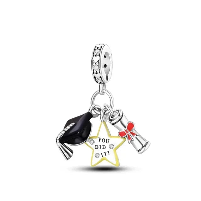Neue 925 Silber Lernhilfe Schultasche Uhranhänger Charms Beads Fit Original Pandora Armband DIY Schmuck Für Frauen 2024