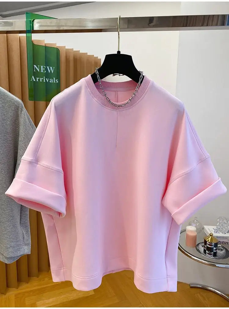 Women T-shirt 2025 Summer New Solid Color Short-sleeved T-shirt Female Loose Casual Round Neck  T Shirt