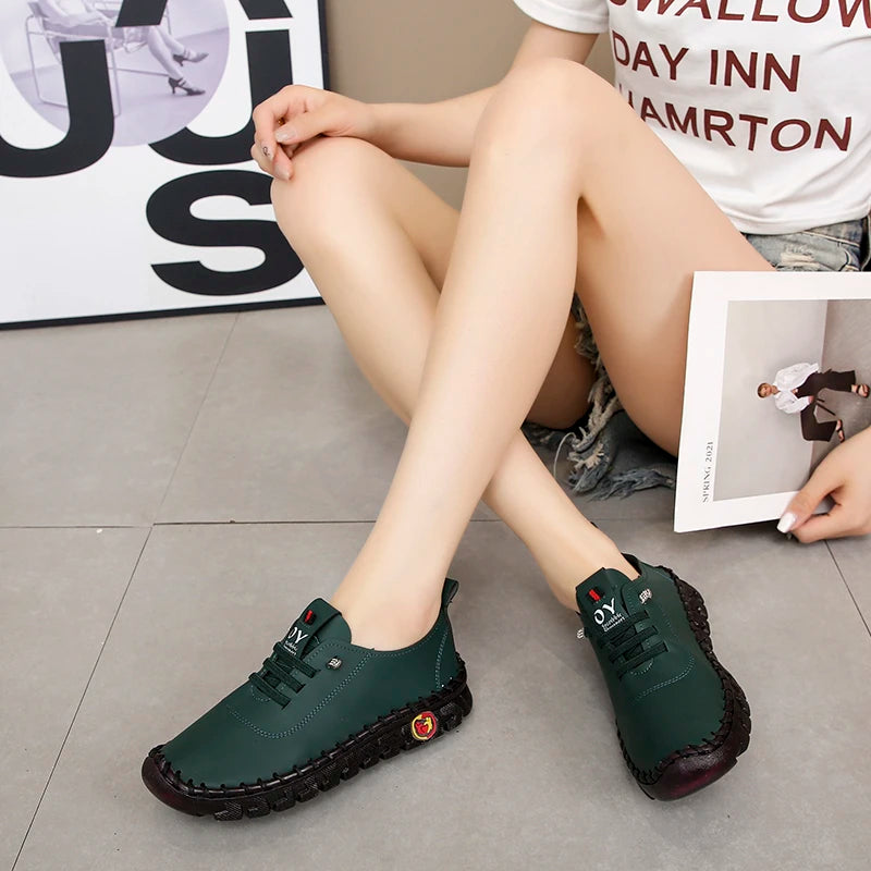 Sneakers Women Shoes Loafers Lace Up Leather Flat New Spring Ladies Casual Shoes Outdoor Travel and Walking Women Shoes