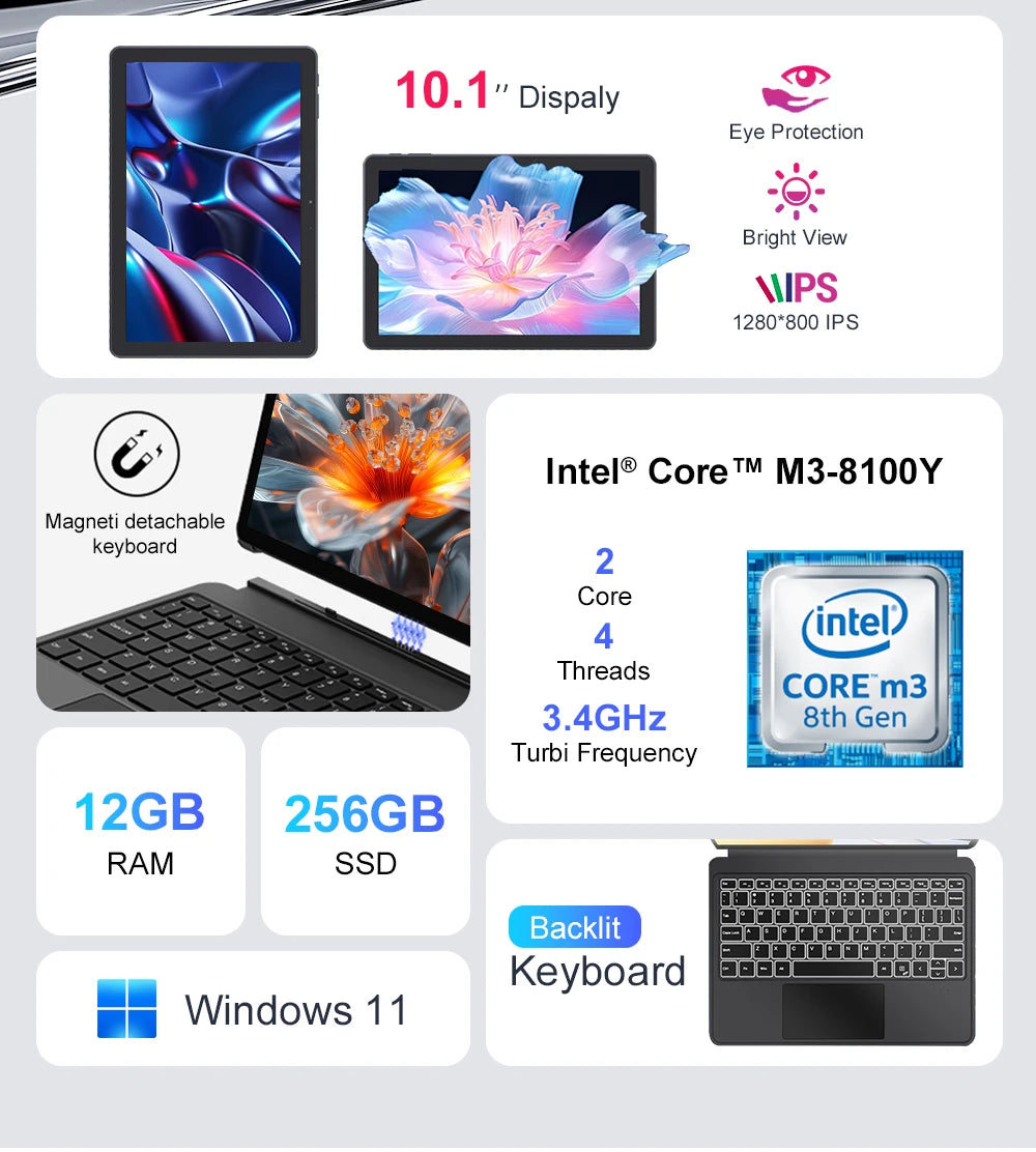 Ninkear X10 2-in-1-Laptop - 12GB RAM, 256GB SSD, 10,1 Zoll