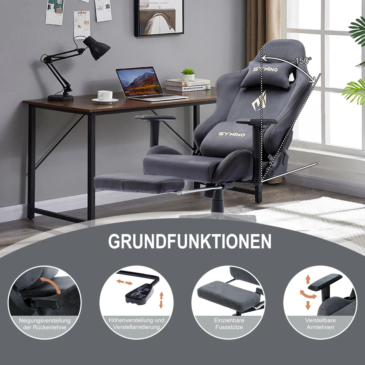 Gaming-Stuhl 2025: Symino Gaming Chair Ergonomic Gamer Chair Footrest - Breathable PC Chair Adjustable Lumbar Cushion Headrest Collection