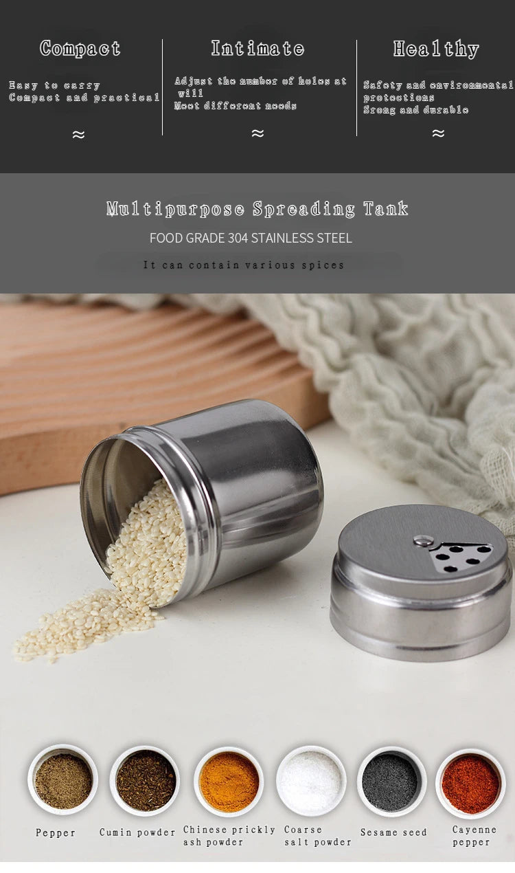 Multi-purpose Stainless Steel Seasoning Jar Toothpick Holder Salt Sugar Bottle Rotating Cover Spice Pepper Shaker Kitchen Gadget