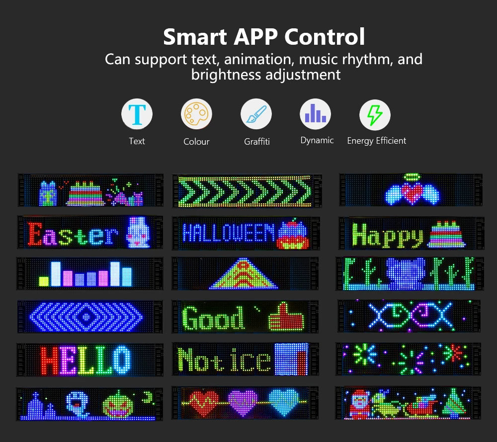 LED-Matrix-Pixel-Panel, Scrollendes Helliges Werbe-LED-Schild, Flexibles USB 5V LED-Auto-Schild Bluetooth-App-Steuerung